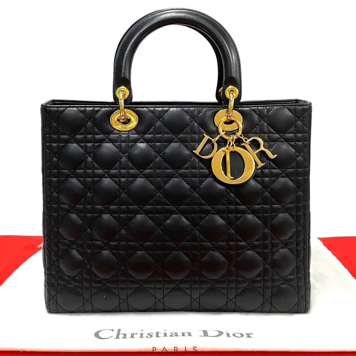 Dior Lady Cannage Stitch Leather Handbag Mini Tote Black