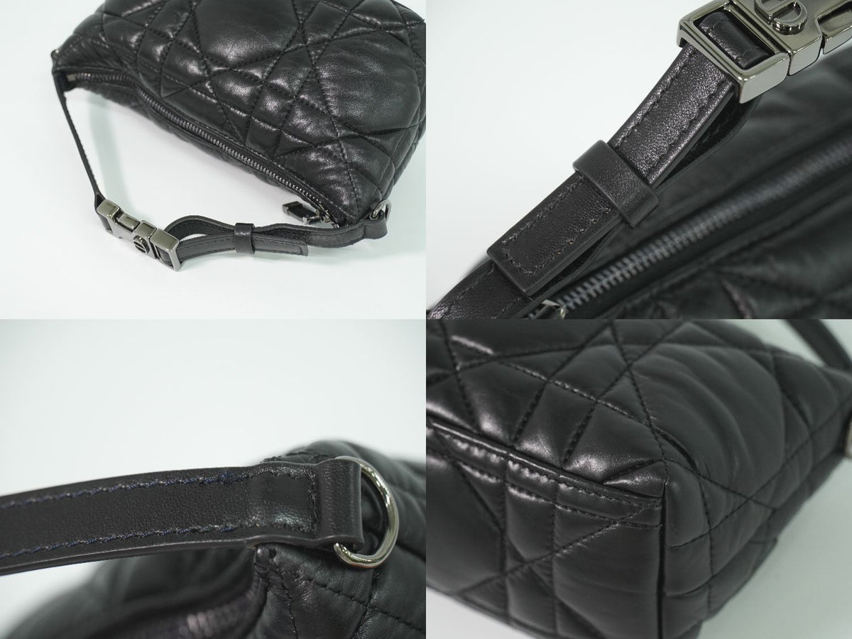 Dior Travel Nomad Pouch Cannage Handbag Leather Black