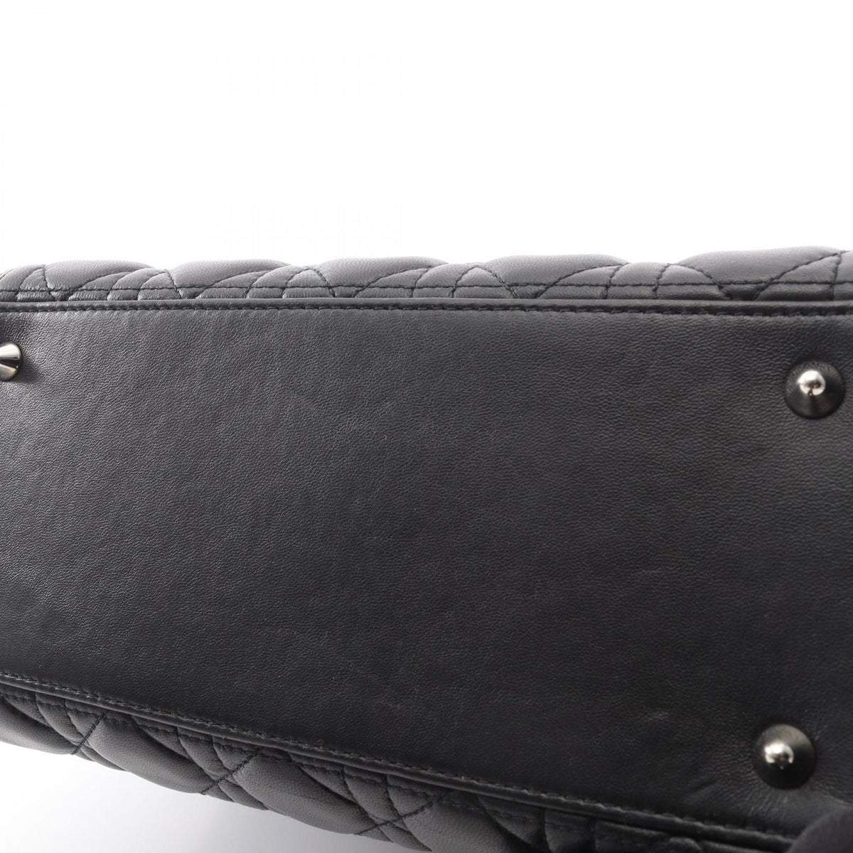 Dior Handbag Lady Dior 2-Way Black Leather Cannage Tote Midi