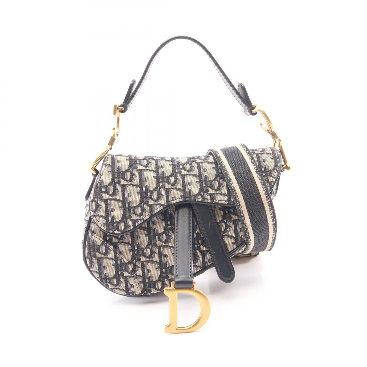 Dior Saddle Bag Mini Oblique Jacquard 2-Way Navy Canvas Leather