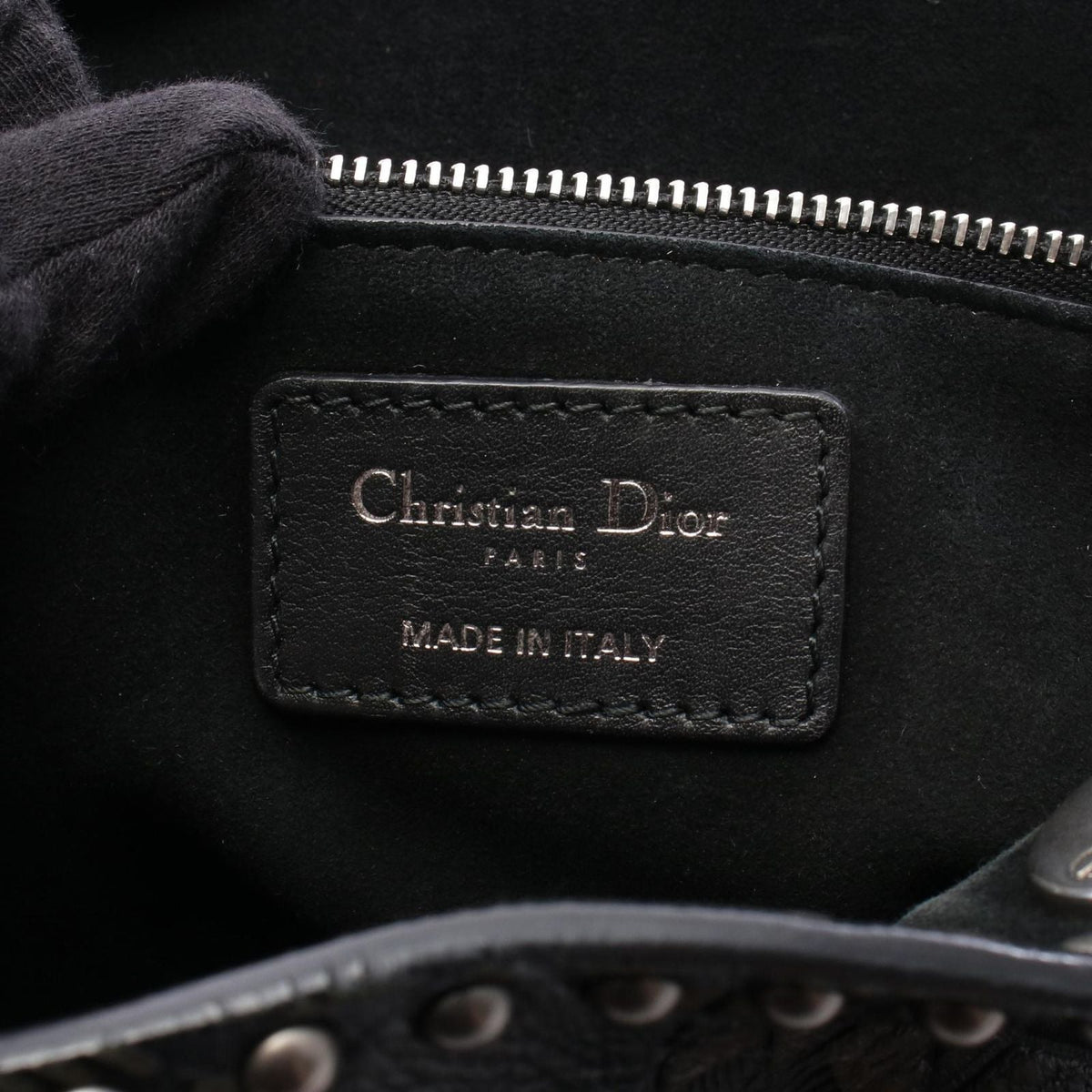 Dior Handbag Lady Dior 2-Way Black Khaki Leather Lady Dior Studs Tote