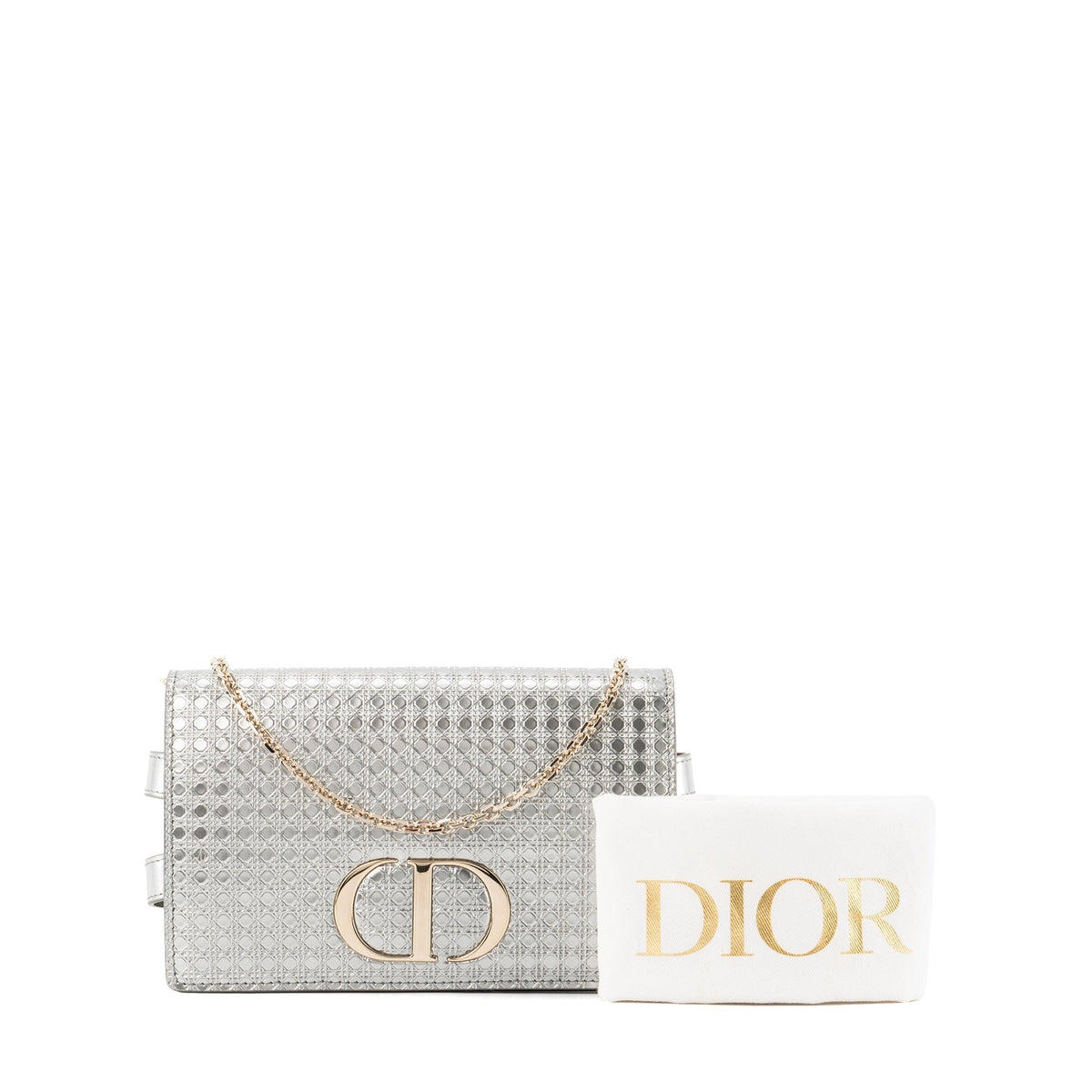 DIOR - Montaigne Pouch handbag in silver micro cannage leather